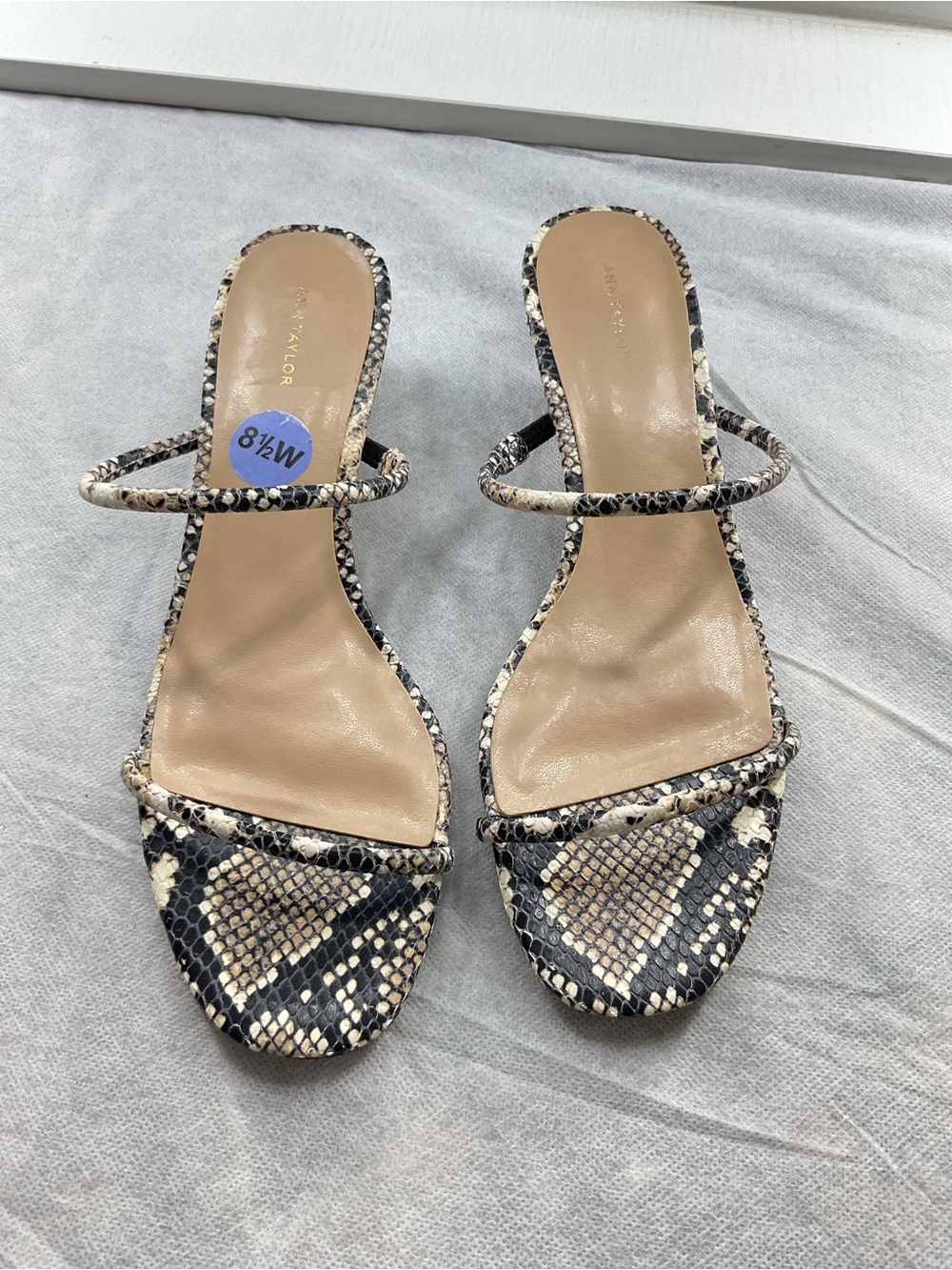 Ann Taylor Snake-Print Strap Block Kitten Heel Sandals Designer Autumn Cocktail